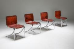 Giotto Stoppino Giotto Stoppino Leather and Chrome Dining Chairs Model Jot 1970s - 1329109