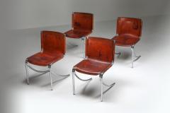 Giotto Stoppino Giotto Stoppino Leather and Chrome Dining Chairs Model Jot 1970s - 1329111