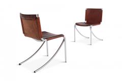 Giotto Stoppino Giotto Stoppino Patinated Red Leather And Chrome Vintage Dining Chairs Model Jot - 844818