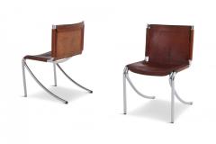 Giotto Stoppino Giotto Stoppino Patinated Red Leather And Chrome Vintage Dining Chairs Model Jot - 844820