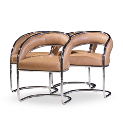Giotto Stoppino Giotto Stoppino Style Mid Century Chrome and Leather Dining Chairs Set of 4 - 4710700