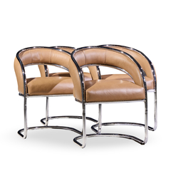 Giotto Stoppino Giotto Stoppino Style Mid Century Chrome and Leather Dining Chairs Set of 4 - 4710728