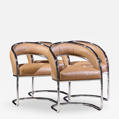 Giotto Stoppino Giotto Stoppino Style Mid Century Chrome and Leather Dining Chairs Set of 4 - 4710729
