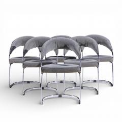 Giotto Stoppino Giotto Stoppino for Kartell Italian Chrome Cantilever Dining Chairs Set of 6 - 4444668