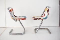 Giotto Stoppino Giotto Stoppino four tubular Chrome Chairs Velvet and Ikat named cobra 1970 - 3654015