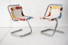 Giotto Stoppino Giotto Stoppino four tubular Chrome Chairs Velvet and Ikat named cobra 1970 - 3654016