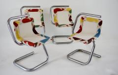 Giotto Stoppino Giotto Stoppino four tubular Chrome Chairs Velvet and Ikat named cobra 1970 - 3654017