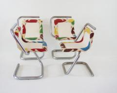 Giotto Stoppino Giotto Stoppino four tubular Chrome Chairs Velvet and Ikat named cobra 1970 - 3654019