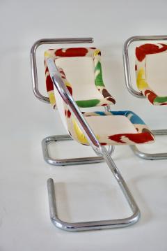 Giotto Stoppino Giotto Stoppino four tubular Chrome Chairs Velvet and Ikat named cobra 1970 - 3654020