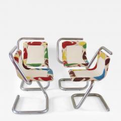 Giotto Stoppino Giotto Stoppino four tubular Chrome Chairs Velvet and Ikat named cobra 1970 - 3658343