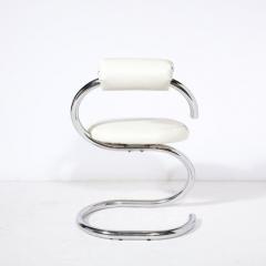 Giotto Stoppino Set of Four Cobra Chairs in Curved Chrome White Leather by Giotto Stoppino - 3197853