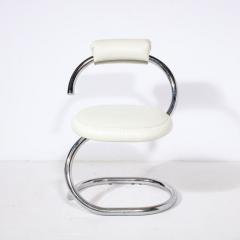 Giotto Stoppino Set of Four Cobra Chairs in Curved Chrome White Leather by Giotto Stoppino - 3197857