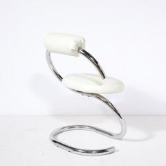 Giotto Stoppino Set of Four Cobra Chairs in Curved Chrome White Leather by Giotto Stoppino - 3197942