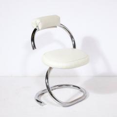 Giotto Stoppino Set of Four Cobra Chairs in Curved Chrome White Leather by Giotto Stoppino - 3197947