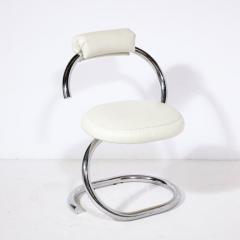 Giotto Stoppino Set of Four Cobra Chairs in Curved Chrome White Leather by Giotto Stoppino - 3197948