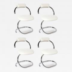 Giotto Stoppino Set of Four Cobra Chairs in Curved Chrome White Leather by Giotto Stoppino - 3202479