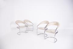 Giotto Stoppino Set of Four Giotto Stoppino Chairs in Beige Cotton and Steel - 2045031