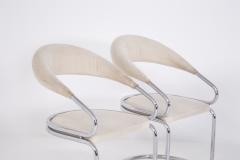 Giotto Stoppino Set of Four Giotto Stoppino Chairs in Beige Cotton and Steel - 2045032