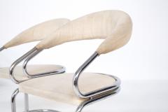 Giotto Stoppino Set of Four Giotto Stoppino Chairs in Beige Cotton and Steel - 2045033