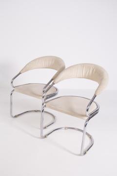 Giotto Stoppino Set of Four Giotto Stoppino Chairs in Beige Cotton and Steel - 2045035