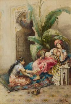 Giovanni Antonio Raggi Orientalist watercolour of a woman and her maid by Giovanni Antonio Raggi - 4399517