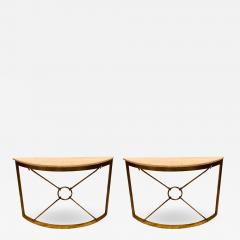 Giovanni Banci 2 Italian Midcentury Gilt Iron Demilune Consoles by Giovanni Banci for Hermes - 1762240