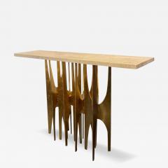 Giovanni Banci Giovanni Banci sculptural gilt iron travertine console table  - 3731724