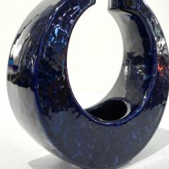 Giovanni Bertoncello 1960s Bertoncello Italian Vintage Abstract Sculpture Night Blue Ceramic Vase - 2125955