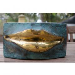 Giovanni Ginestroni Contemporary Italian Aquamarine Patinated Bronze Sculpture with Gold Brass Lips - 1333561
