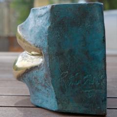 Giovanni Ginestroni Contemporary Italian Aquamarine Patinated Bronze Sculpture with Gold Brass Lips - 1333563