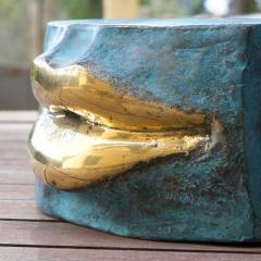 Giovanni Ginestroni Contemporary Italian Aquamarine Patinated Bronze Sculpture with Gold Brass Lips - 1333564