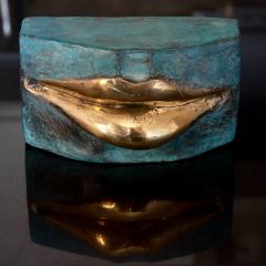Giovanni Ginestroni Contemporary Italian Aquamarine Patinated Bronze Sculpture with Gold Brass Lips - 1333565