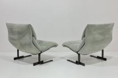 Giovanni Offredi Giovanni Offredi for Saporiti Onda Wave Chairs in Gray Suede and Bronze - 3160309