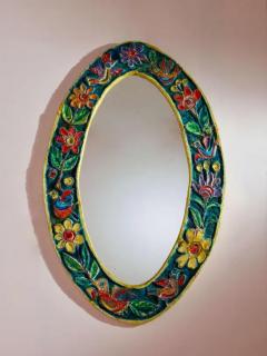 Giovanni de Simone De Simone oval mirror with polychrome ceramic frame Italy 1950s - 3723008