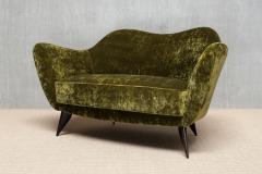 Giulia Veronesi Giulia Veronesi Perla Loveseat in Olive Green Dedar Velvet ISA Bergamo 1950s - 4350767