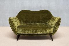 Giulia Veronesi Giulia Veronesi Perla Loveseat in Olive Green Dedar Velvet ISA Bergamo 1950s - 4350770