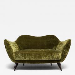 Giulia Veronesi Giulia Veronesi Perla Loveseat in Olive Green Dedar Velvet ISA Bergamo 1950s - 4351523