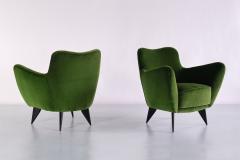 Giulia Veronesi Pair of Giulia Veronesi Perla Armchairs in Green Loro Piana Velvet Italy 1950s - 2412797