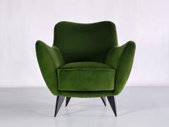Giulia Veronesi Pair of Giulia Veronesi Perla Armchairs in Green Loro Piana Velvet Italy 1950s - 2412798