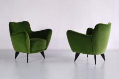 Giulia Veronesi Pair of Giulia Veronesi Perla Armchairs in Green Loro Piana Velvet Italy 1950s - 2412799