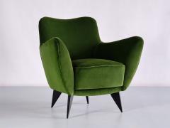 Giulia Veronesi Pair of Giulia Veronesi Perla Armchairs in Green Loro Piana Velvet Italy 1950s - 2412801