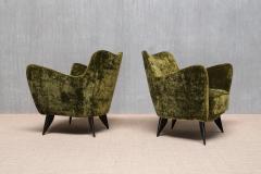 Giulia Veronesi Pair of Giulia Veronesi Perla Armchairs in Green Velvet ISA Bergamo 1950s - 4350800
