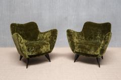Giulia Veronesi Pair of Giulia Veronesi Perla Armchairs in Green Velvet ISA Bergamo 1950s - 4350803