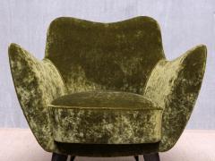 Giulia Veronesi Pair of Giulia Veronesi Perla Armchairs in Green Velvet ISA Bergamo 1950s - 4350804