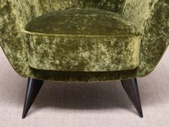 Giulia Veronesi Pair of Giulia Veronesi Perla Armchairs in Green Velvet ISA Bergamo 1950s - 4350806