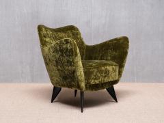 Giulia Veronesi Pair of Giulia Veronesi Perla Armchairs in Green Velvet ISA Bergamo 1950s - 4350809