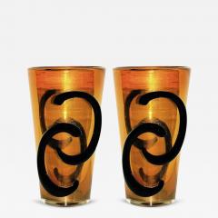 Giulio Ferro Giulio Ferro Italian Modern Pair of Iridescent Gold and Black Murano Glass Vases - 337061