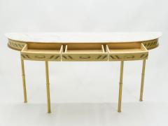 Giuseppe Anzani Unique Italian brass goatskin marble console table by Giuseppe Anzani 1950s - 1555826