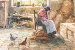 Giuseppe Gheduzzi Italian Giuseppe Gheduzzi Oil on Panel Painting of Woman in Front of a Fireplace - 3650574