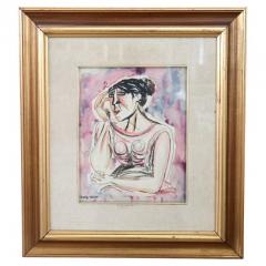 Giuseppe Migneco Italian Watercolor on Paper by Migneco Giuseppe Woman Portrait - 2744911